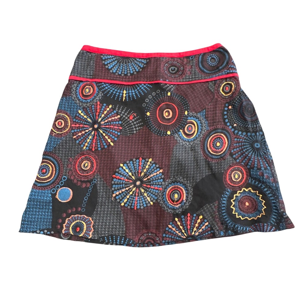 Etnika Slog Womens Mandala Print A-Line Mini Skirt Elastic Back Multicolor L/XL